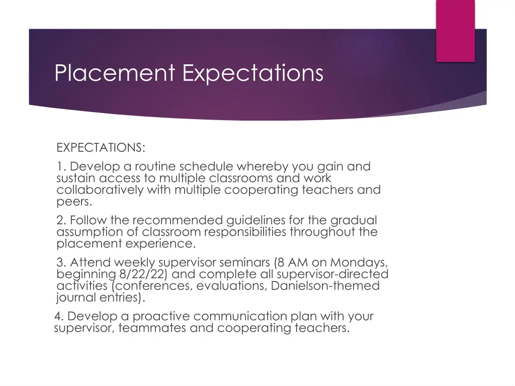 placement expectations
