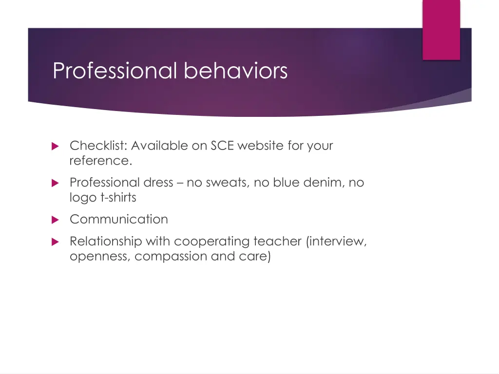 professional behaviors