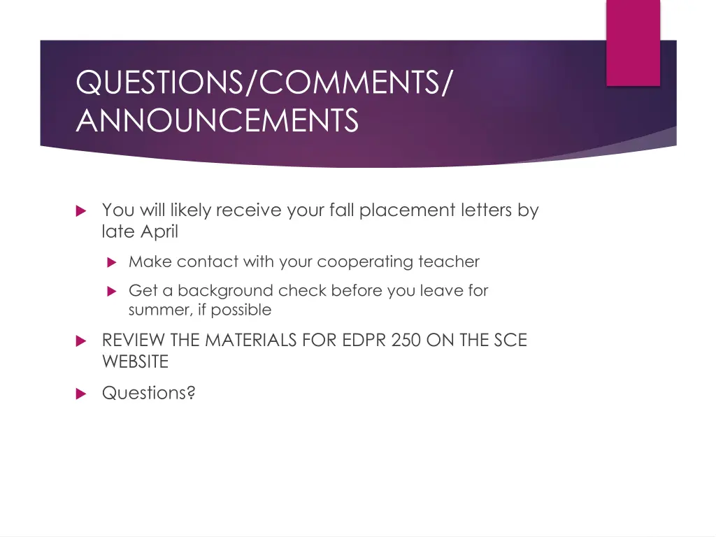 questions comments announcements