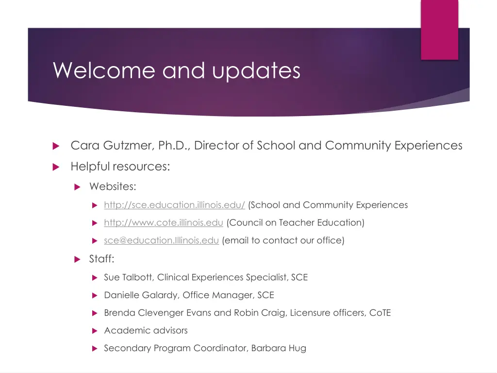 welcome and updates 1