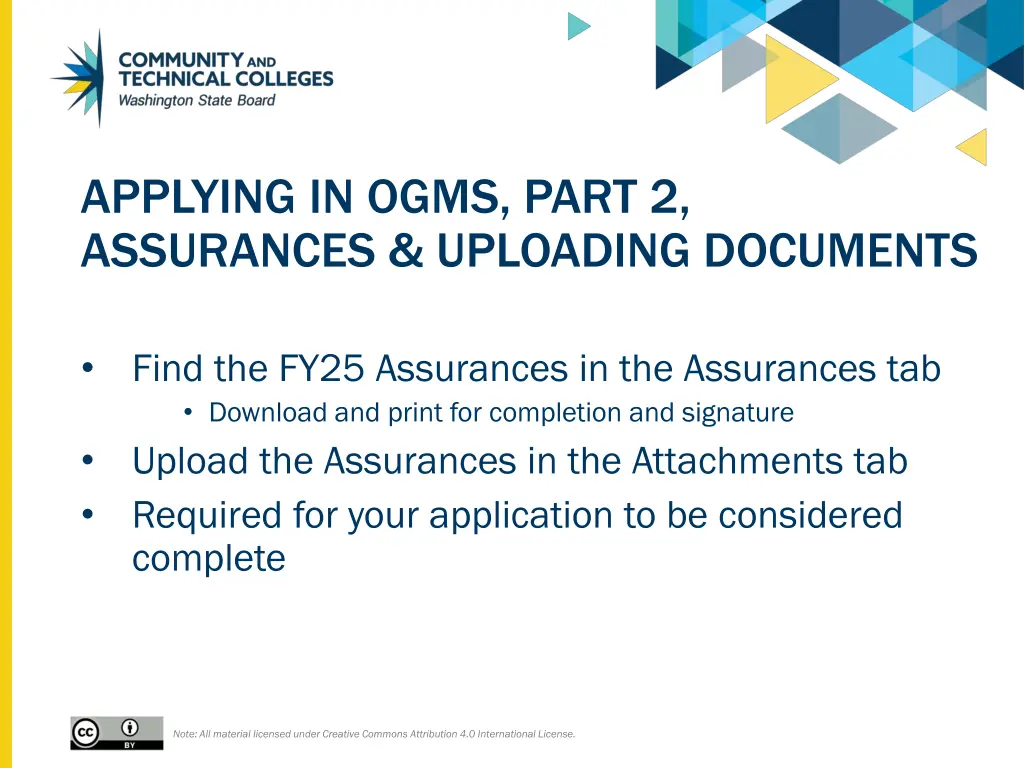applying in ogms part 2 assurances uploading