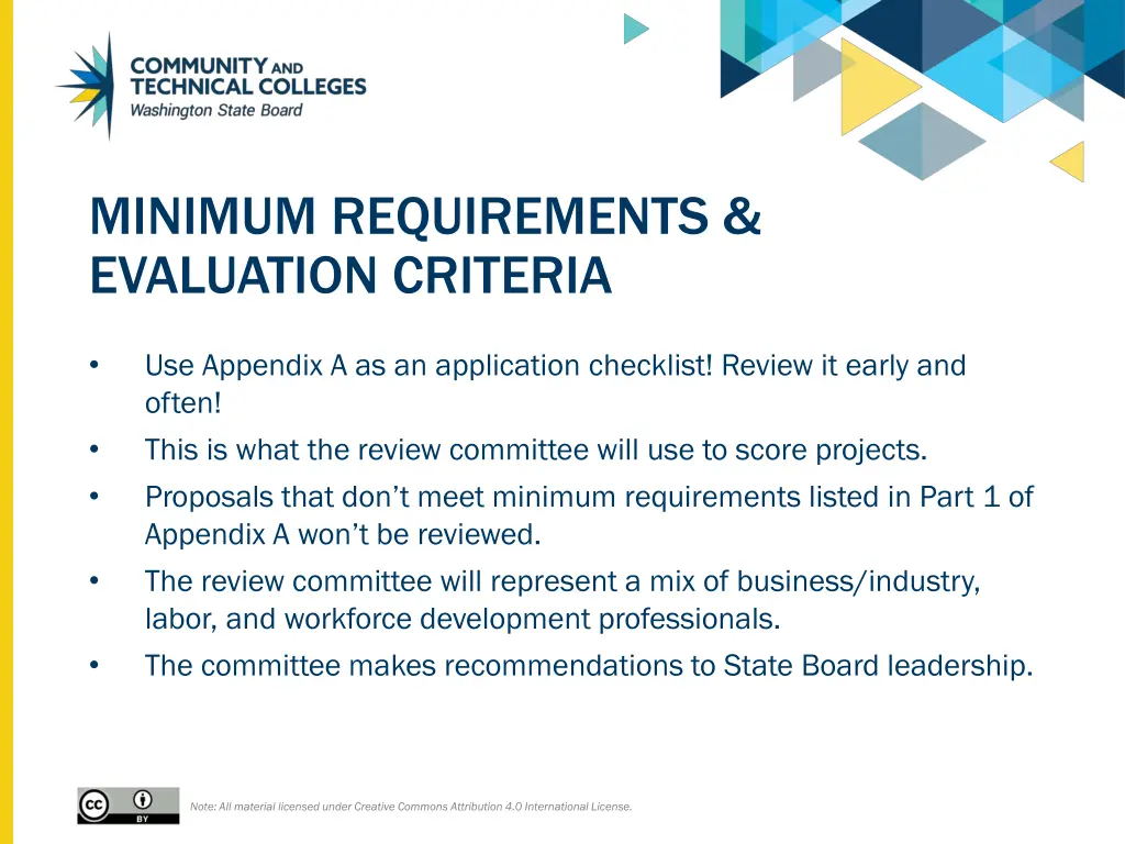 minimum requirements evaluation criteria