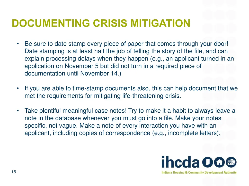 documenting crisis mitigation