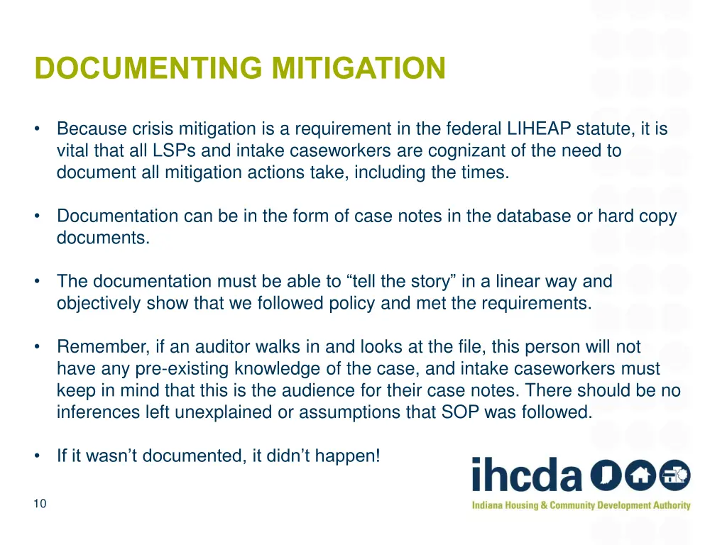 documenting mitigation