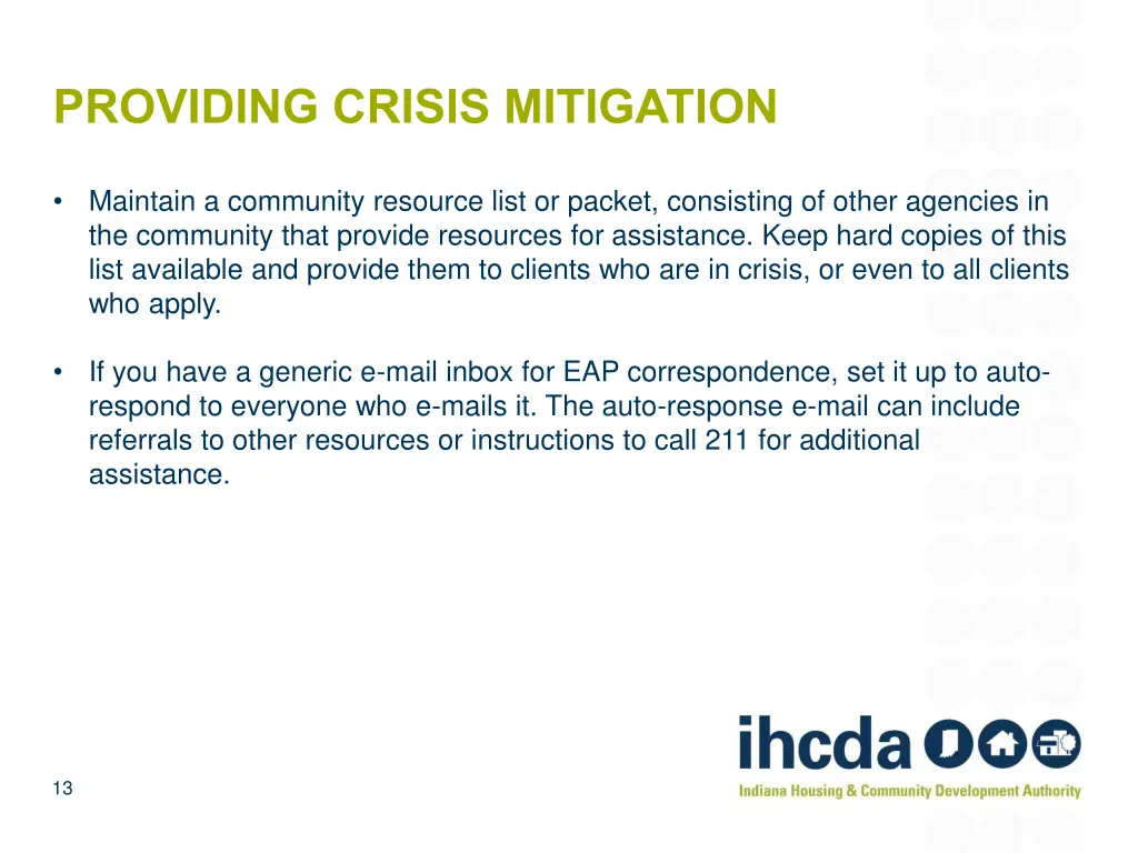 providing crisis mitigation 1