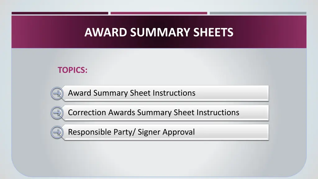 award summary sheets