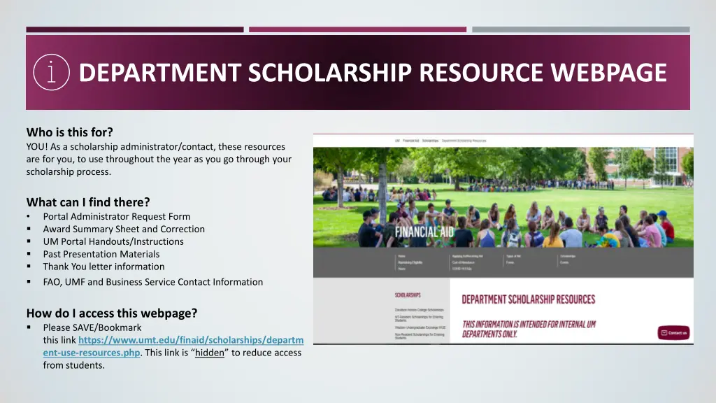 department scholarship resource webpage
