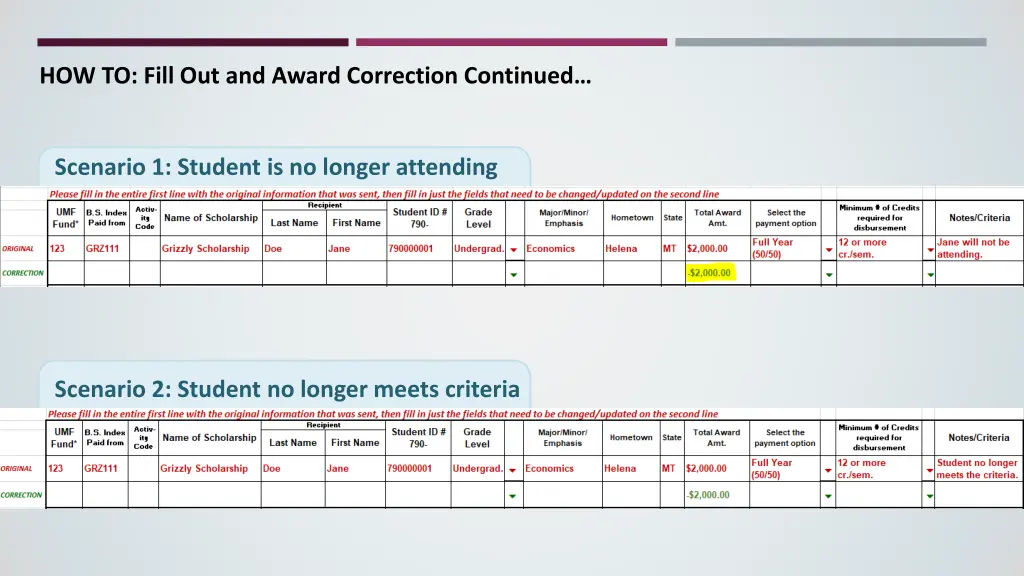 how to fill out and award correction continued 1
