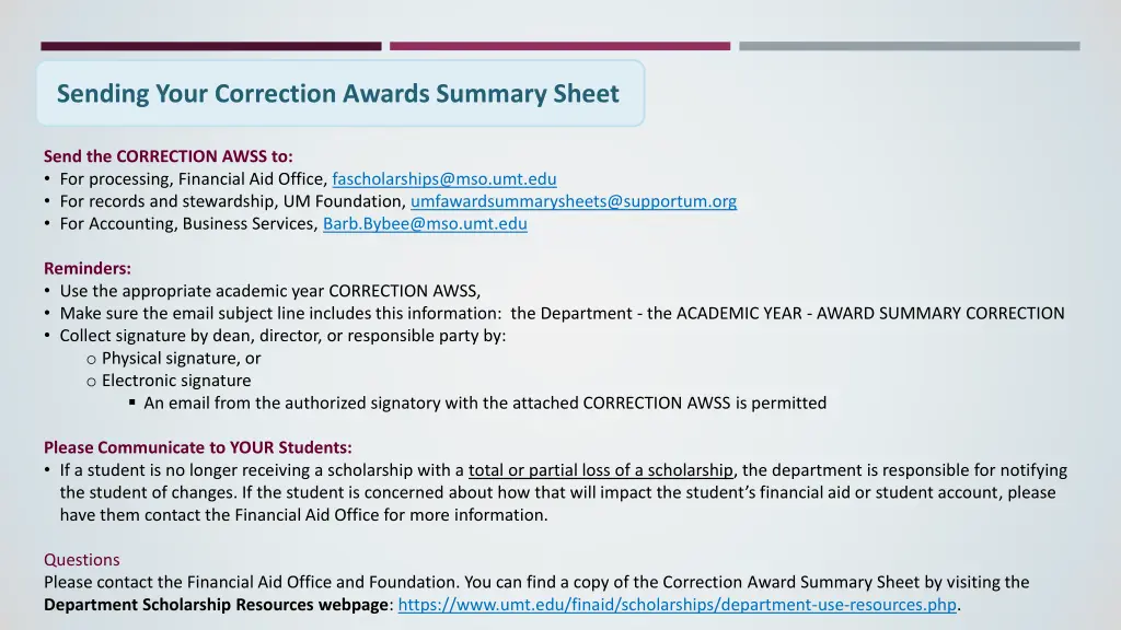 sending your correction awards summary sheet