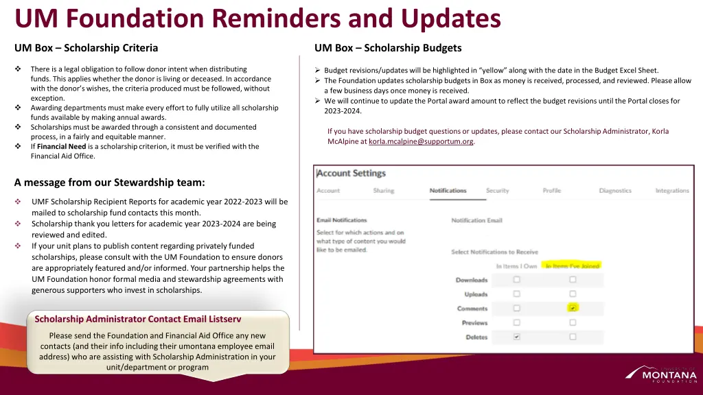 um foundation reminders and updates