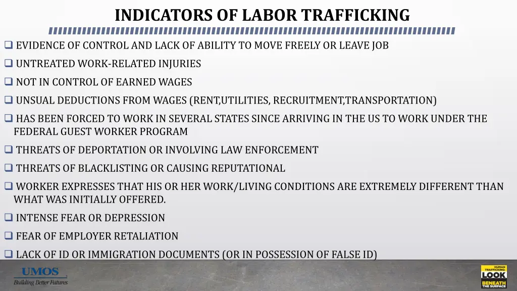indicators of labor trafficking