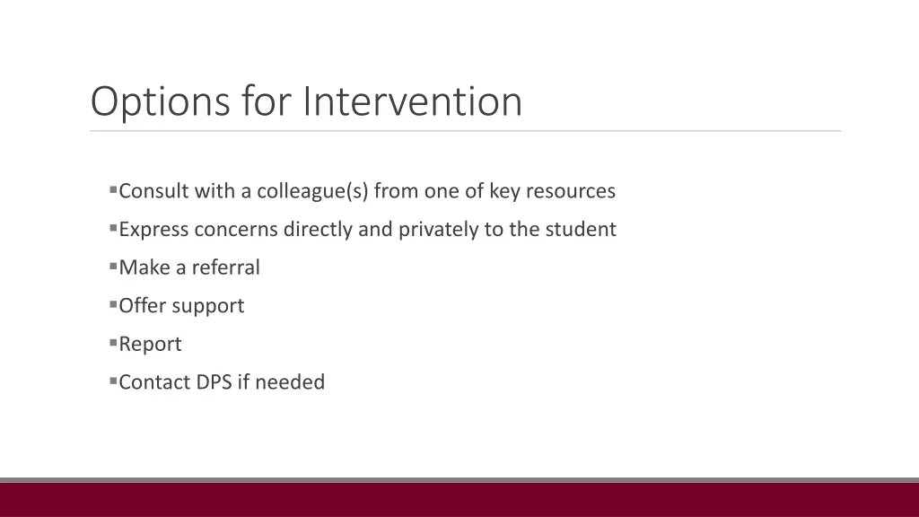 options for intervention