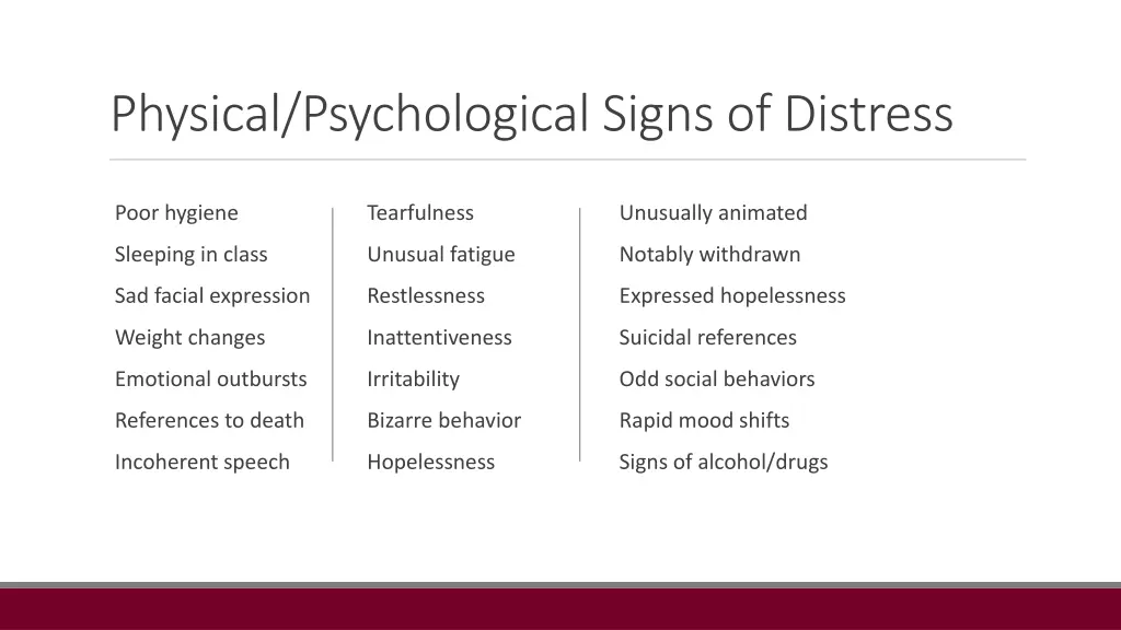 physical psychological signs of distress