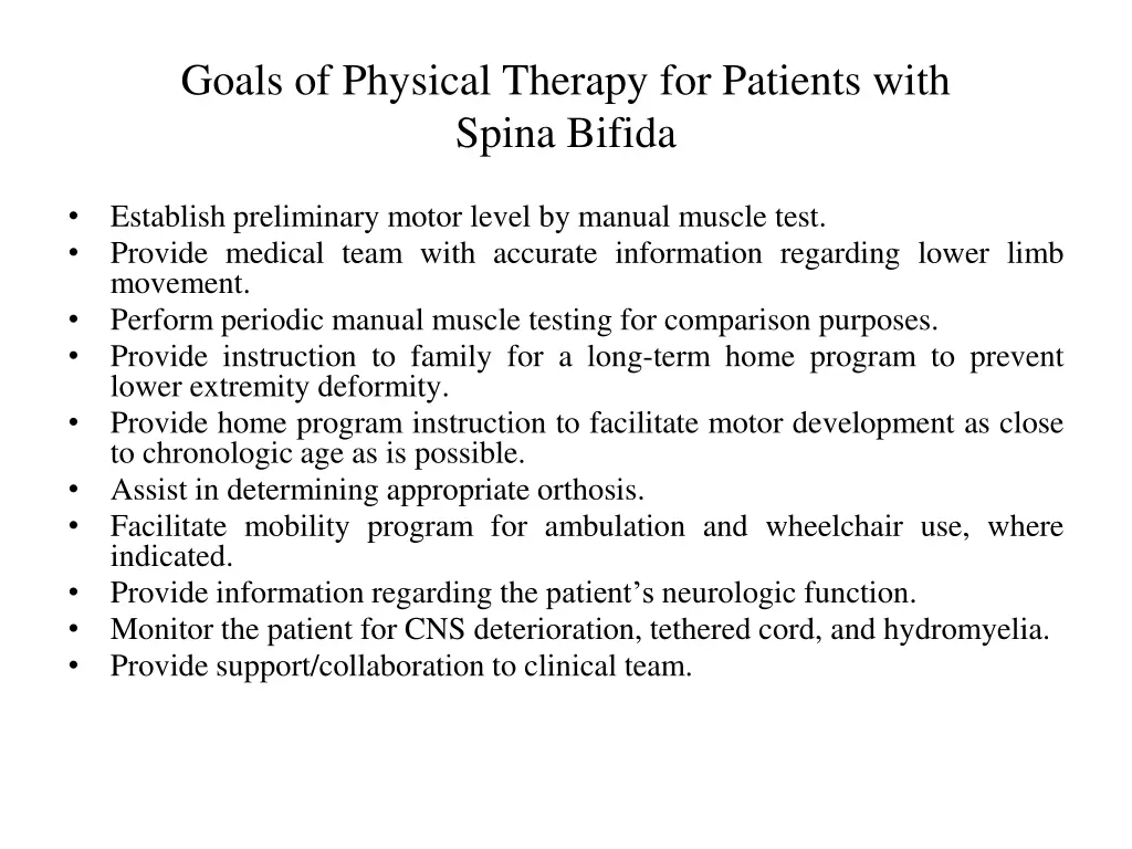 goals of physical therapy for patients with spina