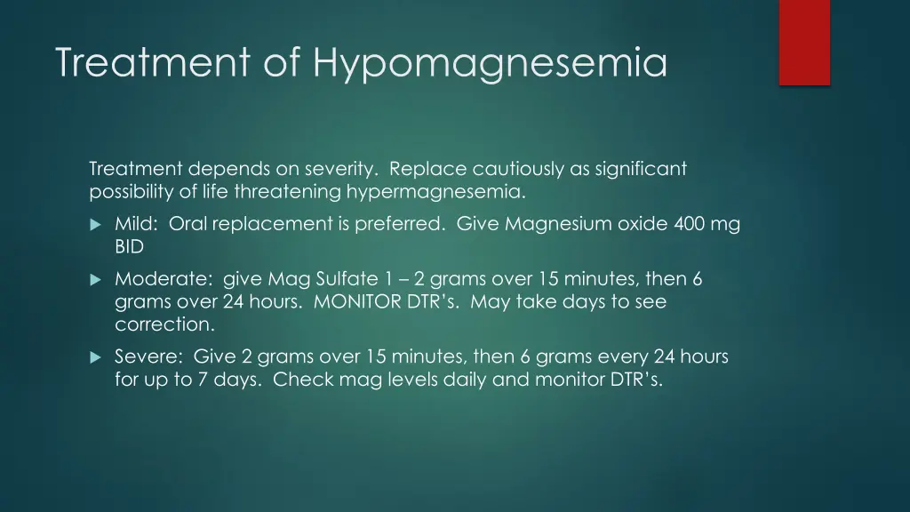 treatment of hypomagnesemia