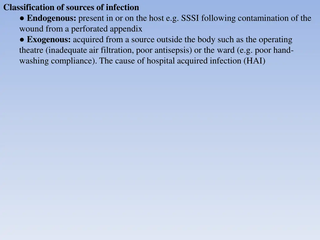 classification of sources of infection endogenous