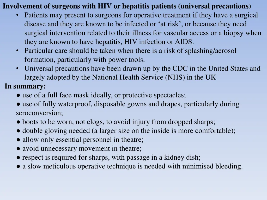 involvement of surgeons with hiv or hepatitis