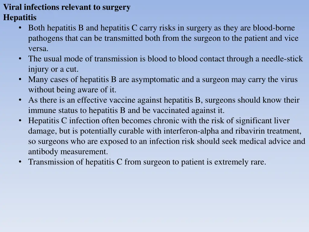 viral infections relevant to surgery hepatitis