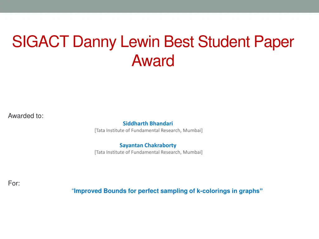 sigact danny lewin best student paper award