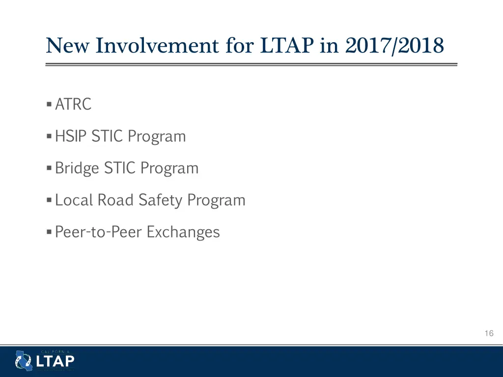 new involvement for ltap in 2017 2018