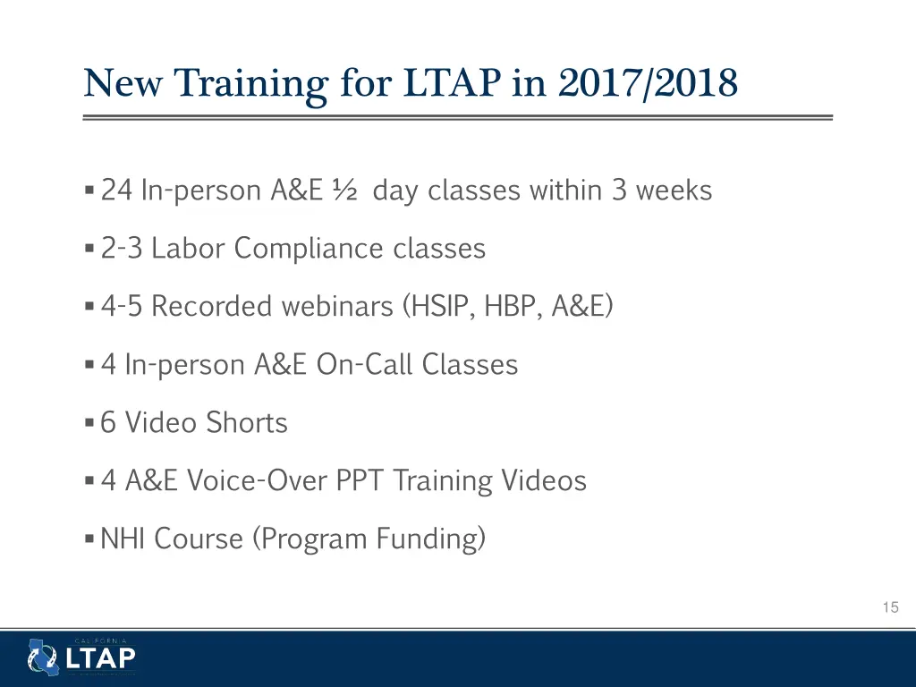 new training for ltap in 2017 2018