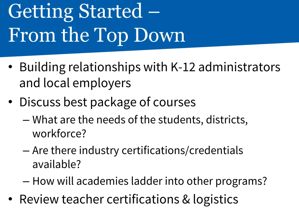 getting started from the top down