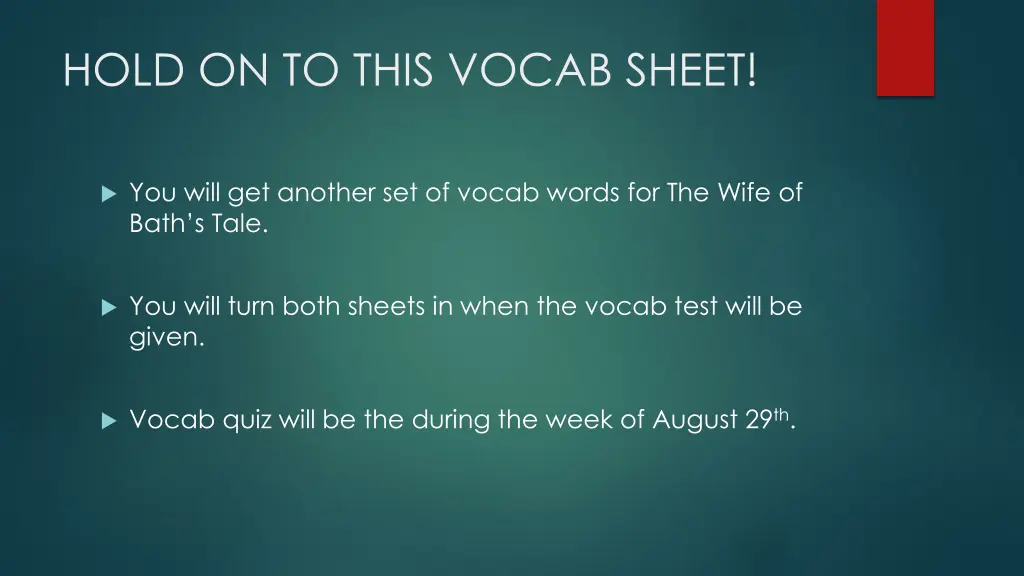 hold on to this vocab sheet