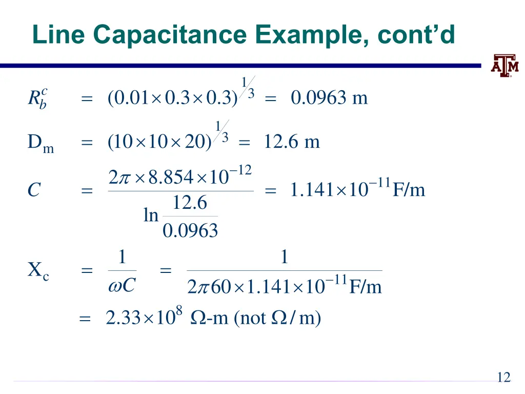 line capacitance example cont d