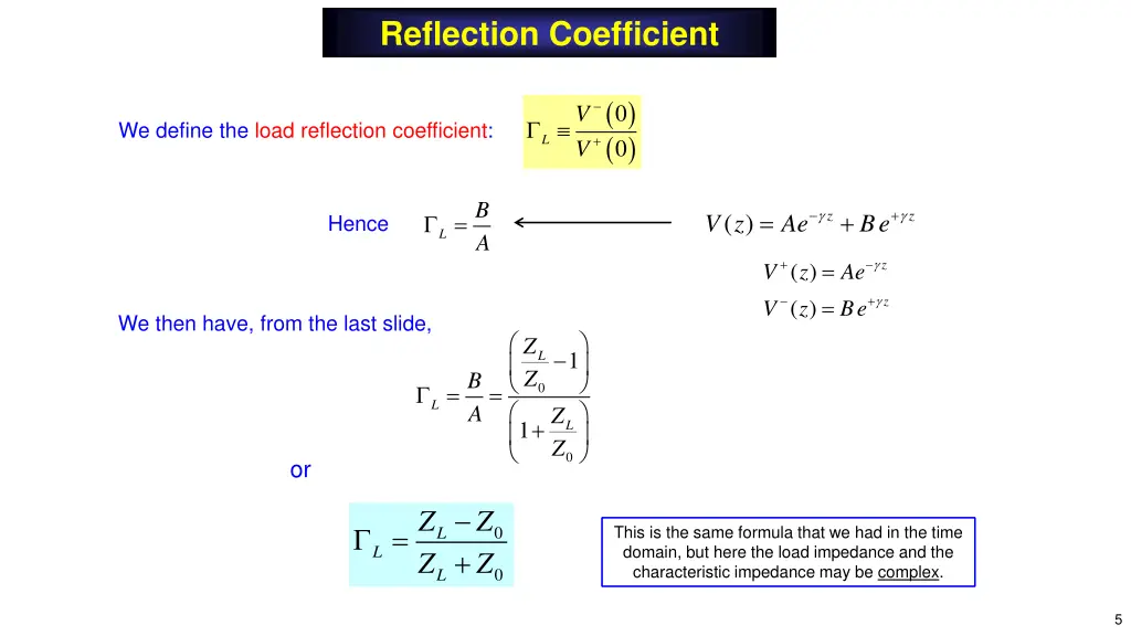 reflection coefficient