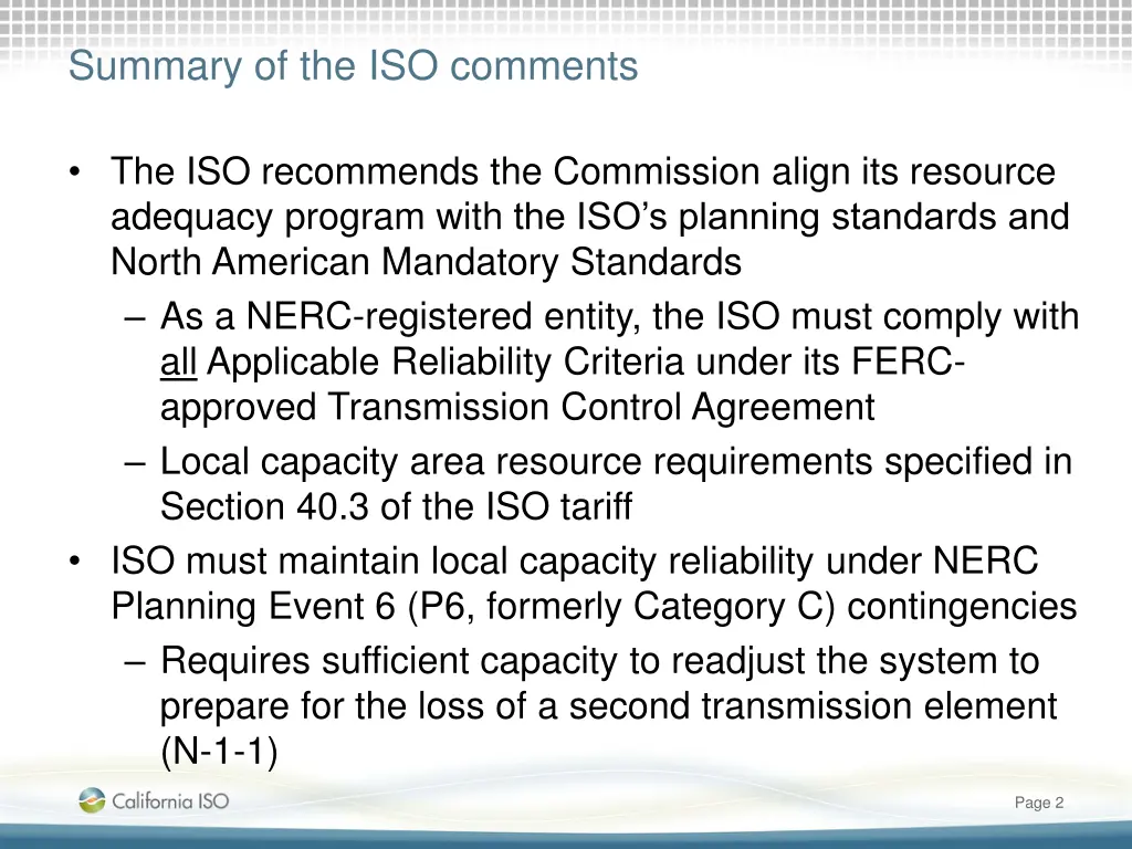 summary of the iso comments