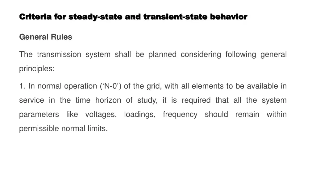 criteria for steady criteria for steady state