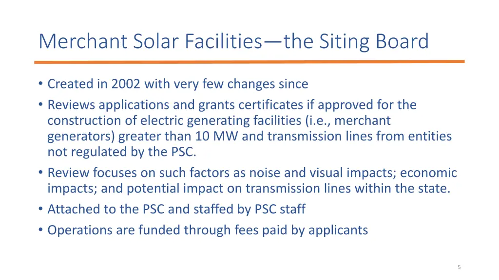merchant solar facilities the siting board