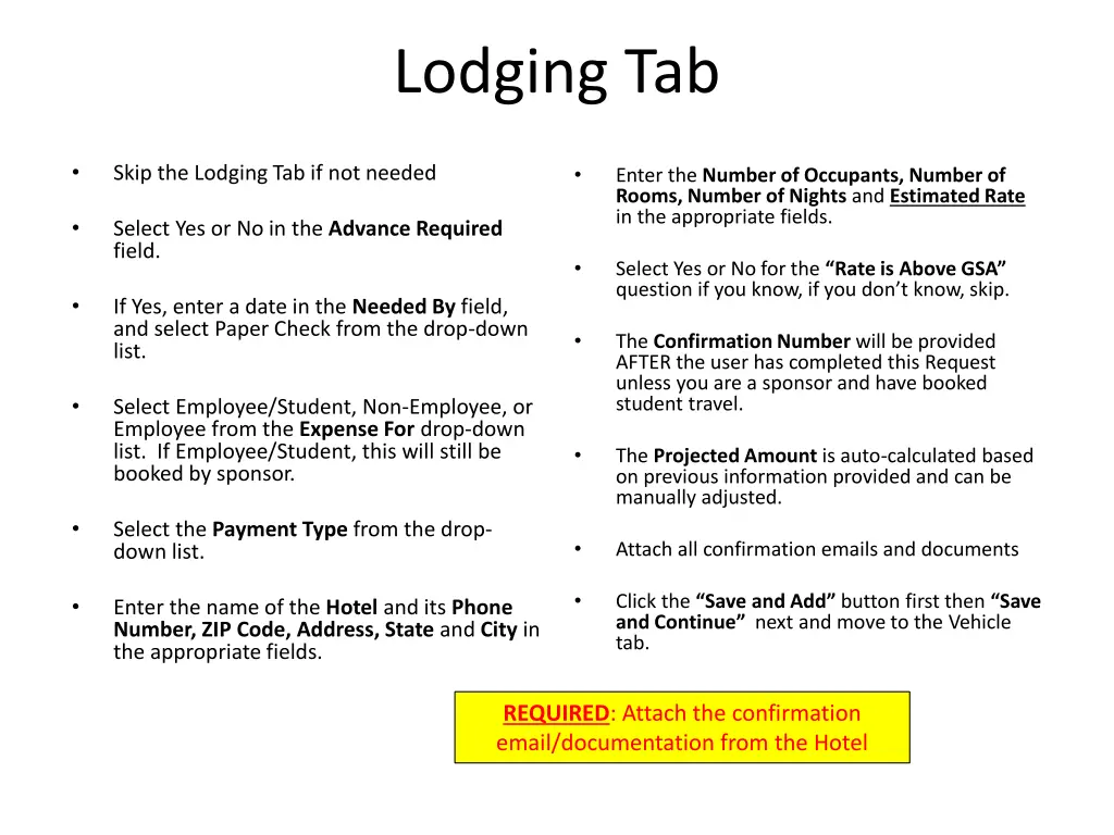 lodging tab