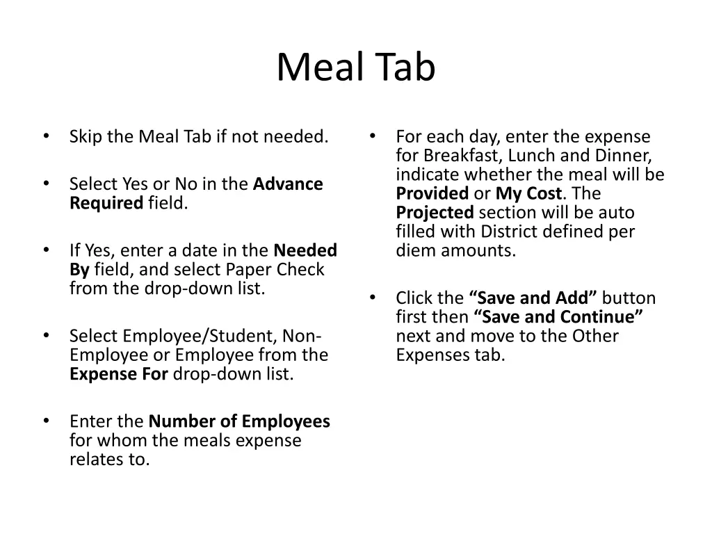 meal tab