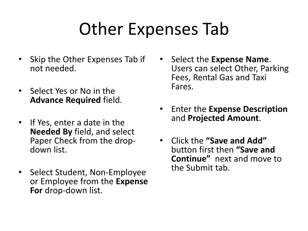 other expenses tab