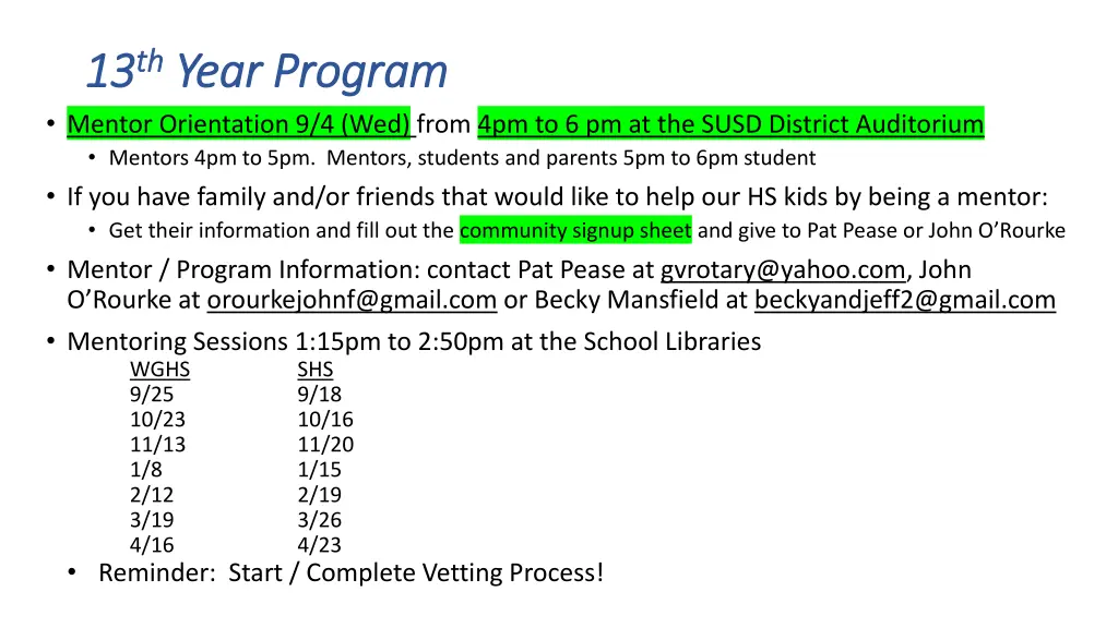 13 13 th th year program year program mentor