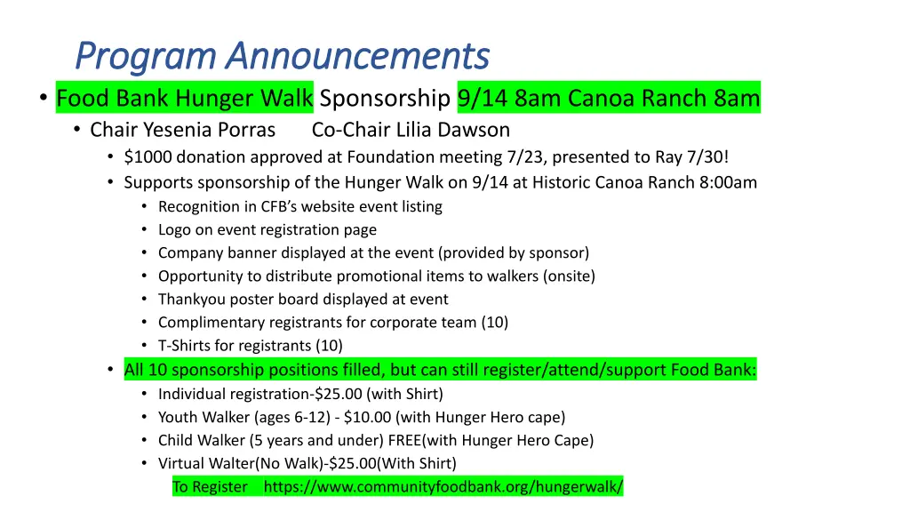 program announcements program announcements food