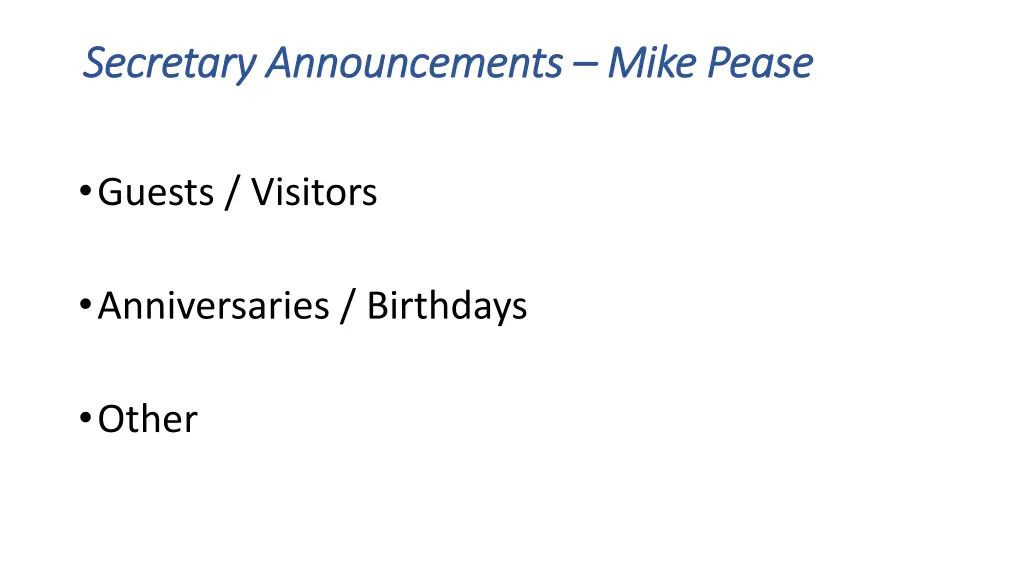 secretary announcements secretary announcements