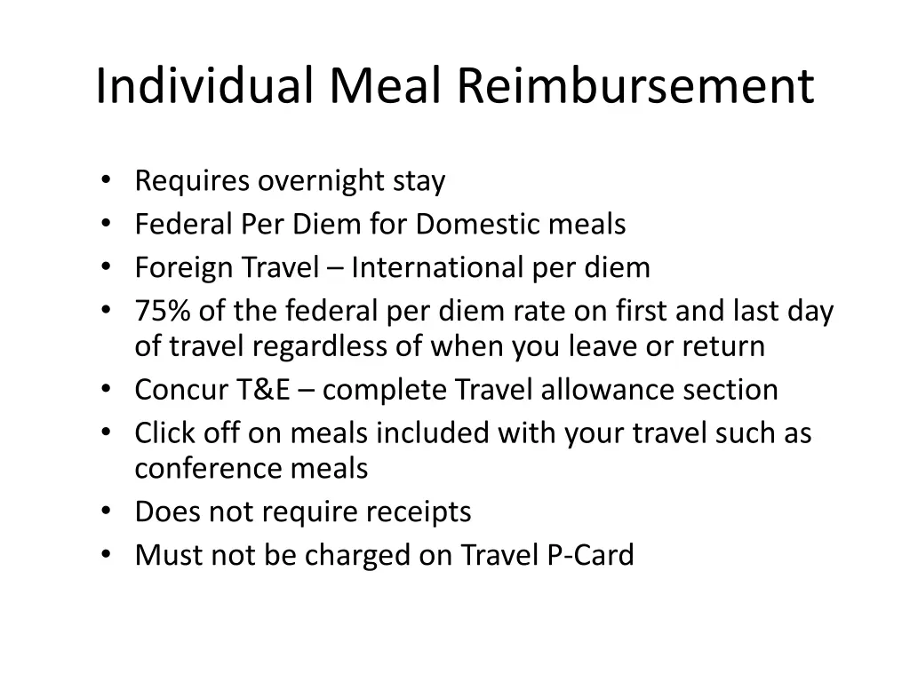 individual meal reimbursement