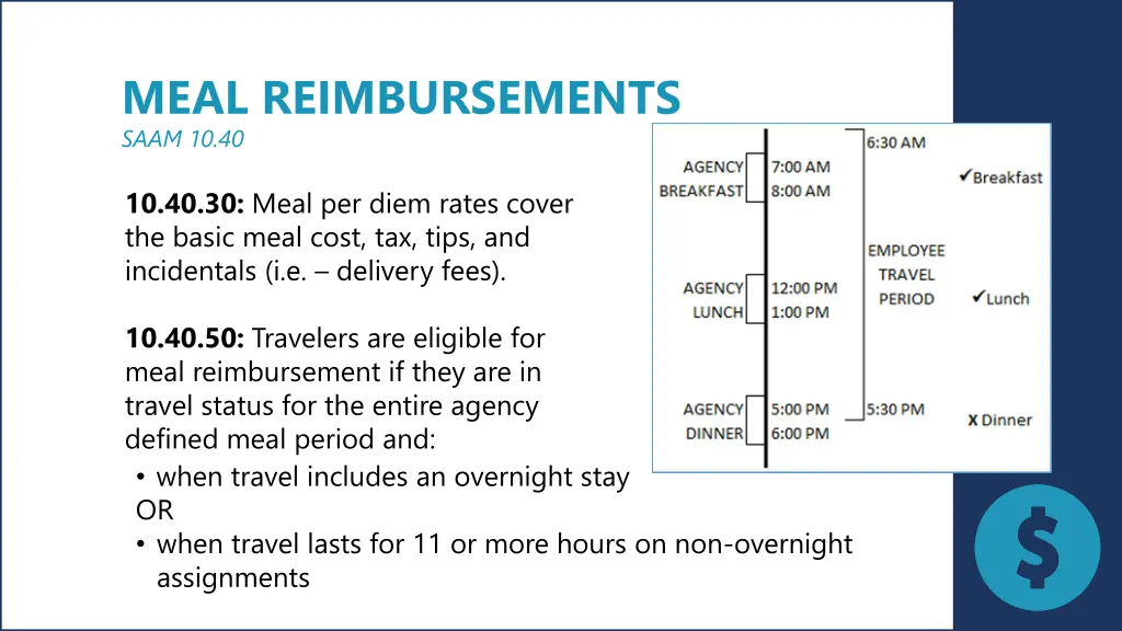 meal reimbursements saam 10 40