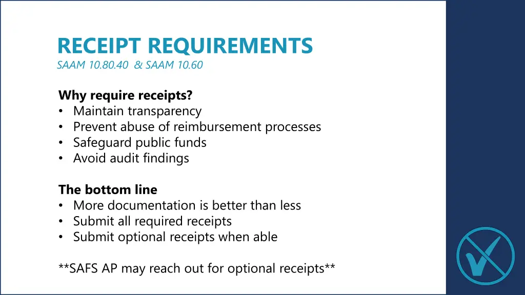 receipt requirements saam 10 80 40 saam 10 60