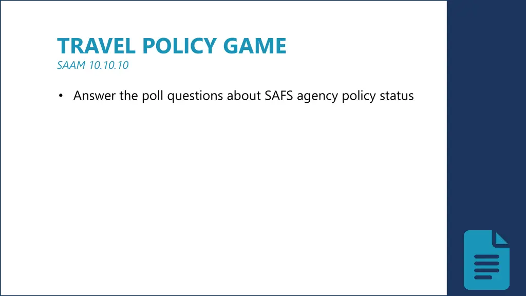 travel policy game saam 10 10 10