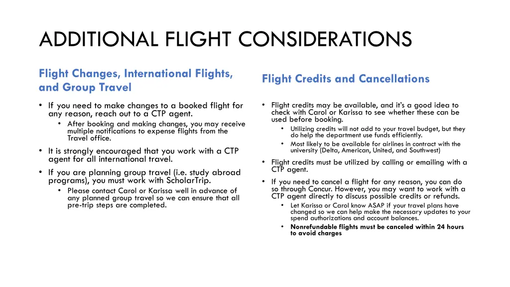 additional flight considerations