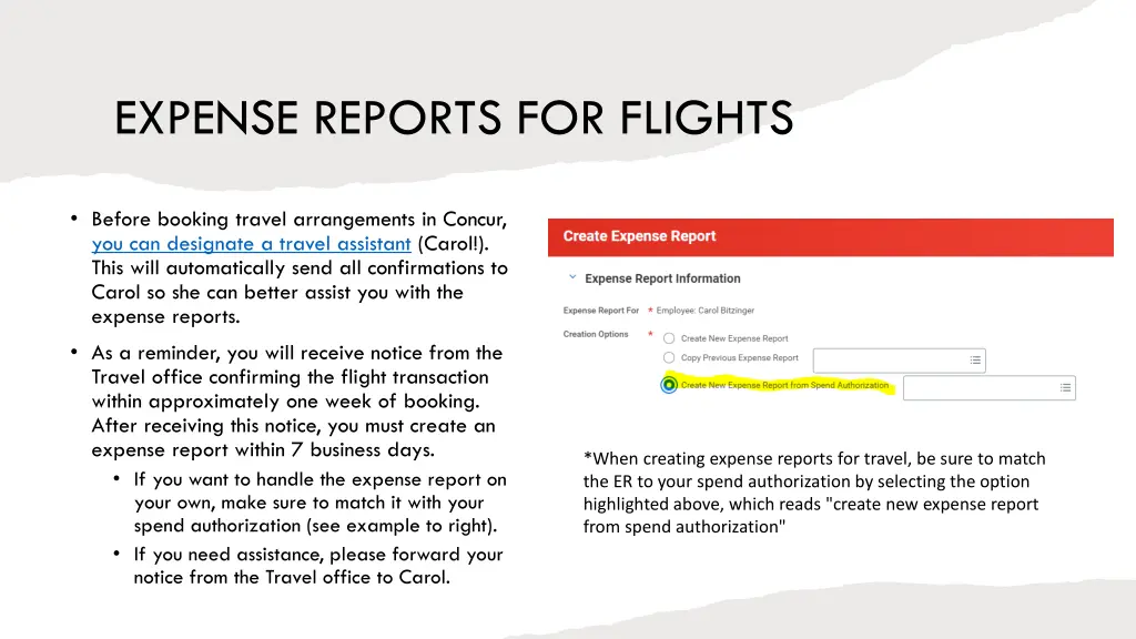 expense reports for flights