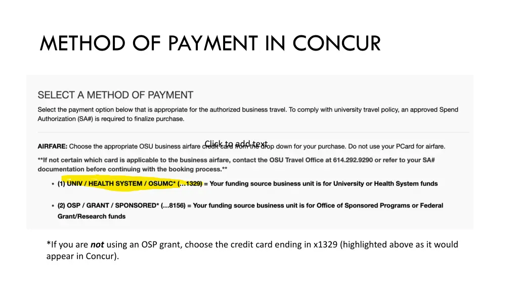 method of payment in concur