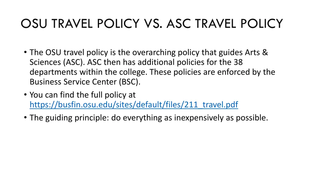 osu travel policy vs asc travel policy
