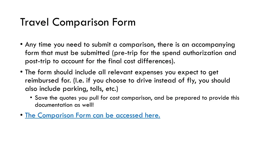 travel comparison form