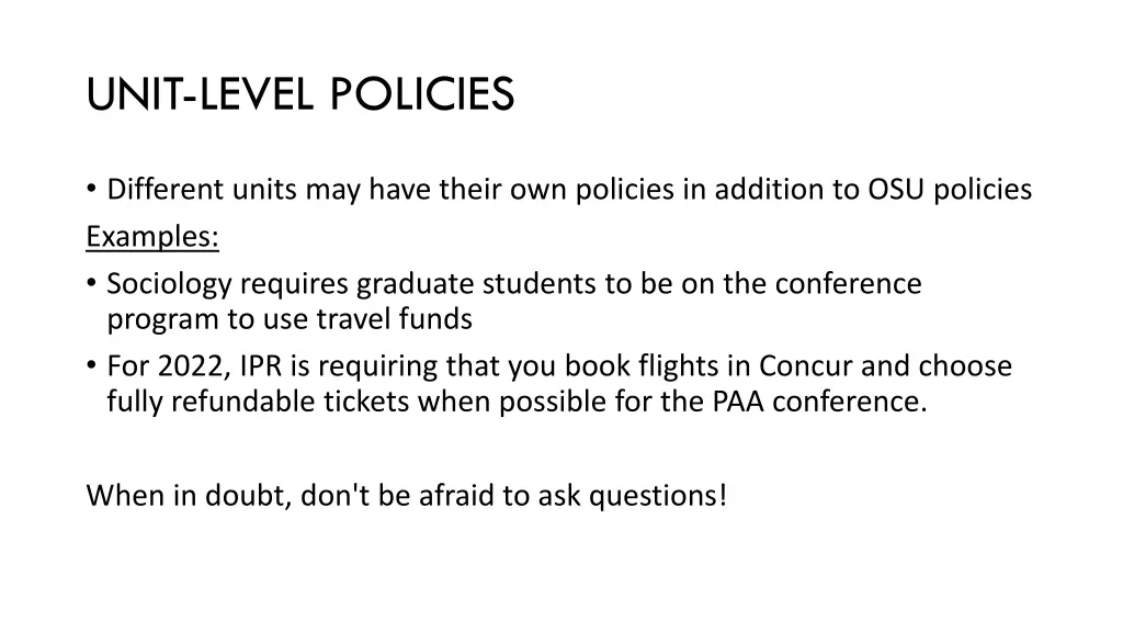 unit level policies