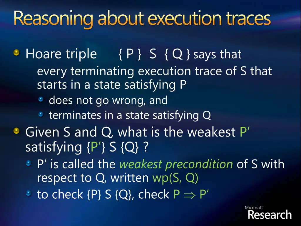 reasoning about execution traces 1