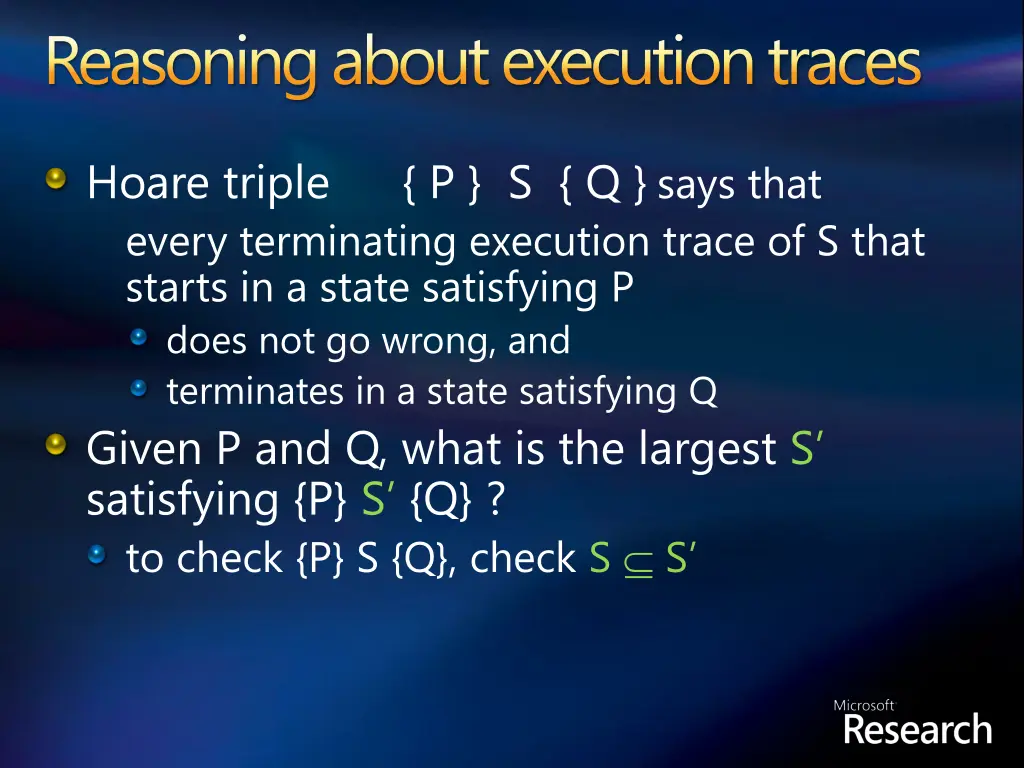 reasoning about execution traces